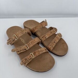 VIONIC ORTHAHEEL DWYN Women's Size‎ 8 Cork Gold Slide Wedge Comfort Sandals EUC